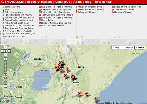 Ushahidi Timeline - dynamic map and timeline page of Ushahidi incidents
