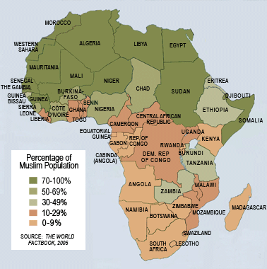 Map showing percentage of Muslims in Africa