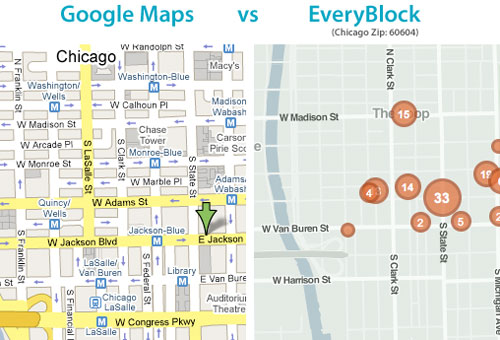 comparing EveryBlock with Google Maps