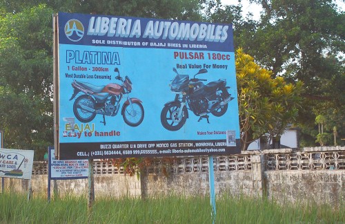 Motorcycle billboard in Liberia