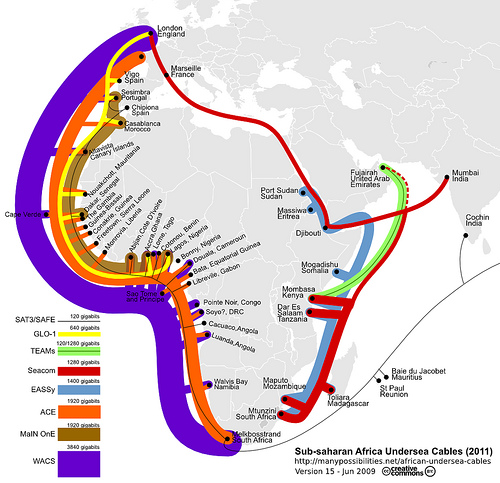 A map of Africas undersea internet cables