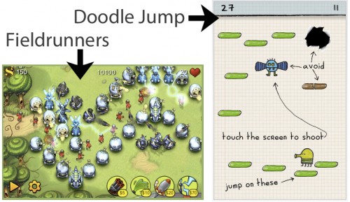 iPhone game design - fieldrunners vs doodle jump