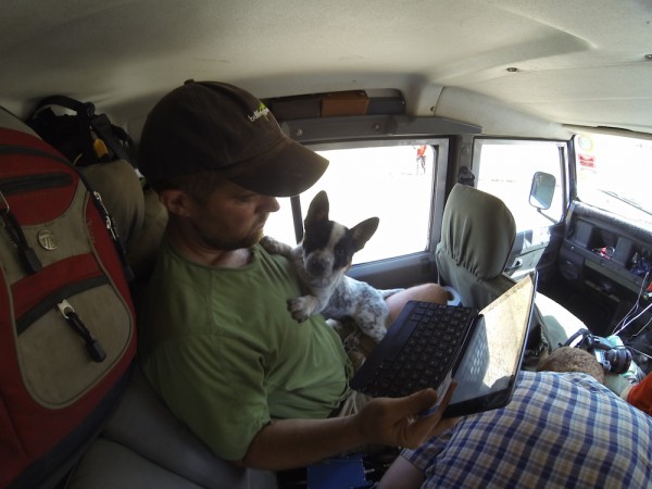 Kurt with Lobo in the vehicle